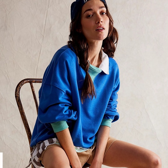 NWOT Free People Classic Crew Colorblock Sweatshirt - Picture 10 of 10